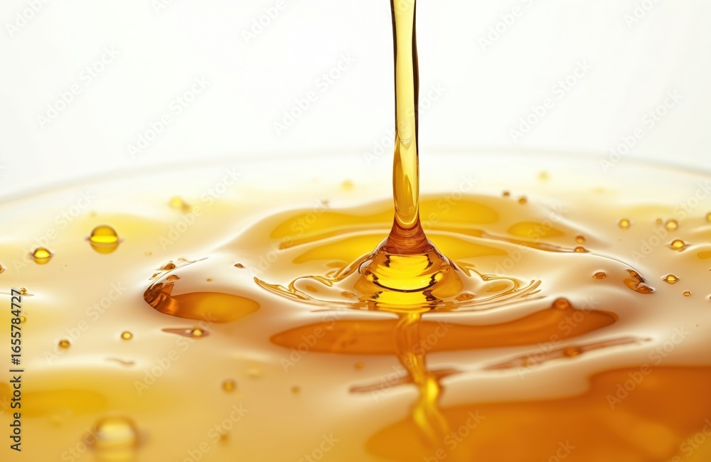 Golden viscous liquid, possibly oil or honey, pouring into a pool creating ripples and small bubbles. The light reflects off the smooth surface, showing shades of amber and yellow. Golden viscous liquid, possibly oil or honey, pouring into a pool creating ripples and small bubbles. The light reflects off the smooth surface, showing shades of amber and yellow.