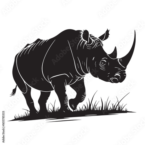 black rhinoceros Silhouette Vector, High Quality Illustration on White Background