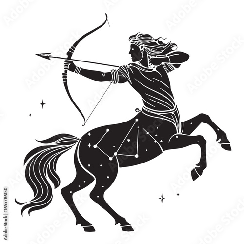 black sagittarius Silhouette Vector, High Quality Illustration on White Background