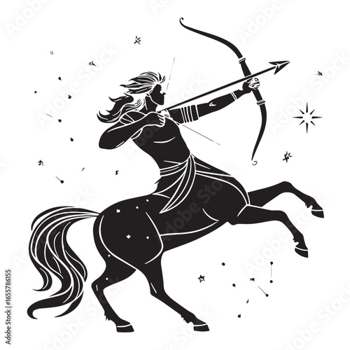 black sagittarius Silhouette Vector, High Quality Illustration on White Background