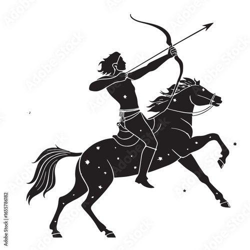 black sagittarius Silhouette Vector, High Quality Illustration on White Background