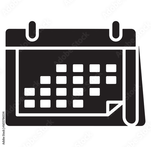 Simple black and white calendar icon representing date time and schedule management