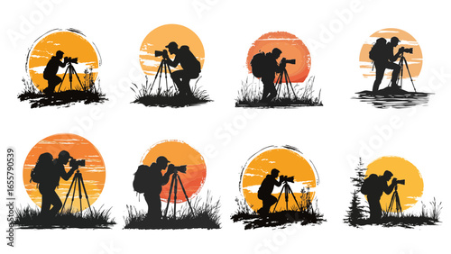 Photographer and Tripod Silhouettes at Sunset

