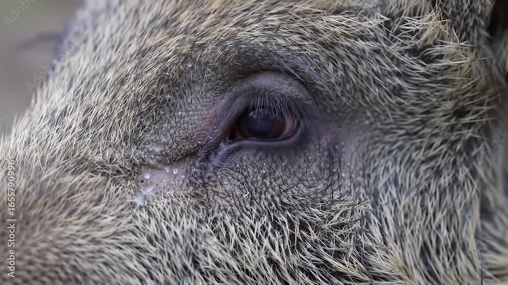 Wild Boar Eye Detail: Intense Close-Up of Bristly Fur and Expressive Gaze Wild Boar Eye Detail: Intense Close-Up of Bristly Fur and Expressive Gaze