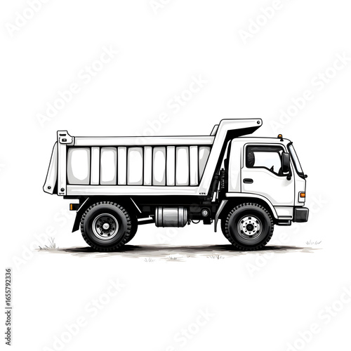 Engineering on Wheels: A crisp, minimalist illustration captures the rugged strength and functionality of a dump truck, the workhorse of construction.