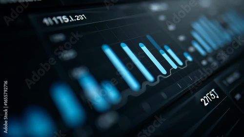 Animated financial KPI dashboard featuring bar graphs and metrics for data visualization and analysis