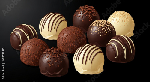 Delicious chocolate truffles gourmet dessert assortment for valentine's day gift or special occasion treat