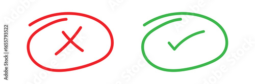 Check and Cross Marks A graphical representation of right and wrong with check and cross marks, perfect for illustrating choices, approvals, or errors