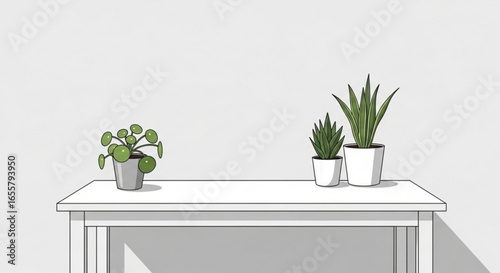 Indoor plants on table decor idea for home office living room interior design and decoration concept