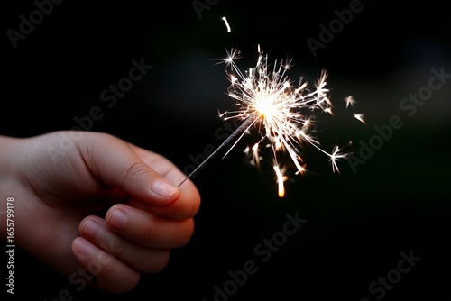 Close-up of hand holding sparkler in dark background