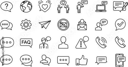 Communication chat message icons set with phone, email, support, feedback, FAQ, online conversation, customer service, digital contact