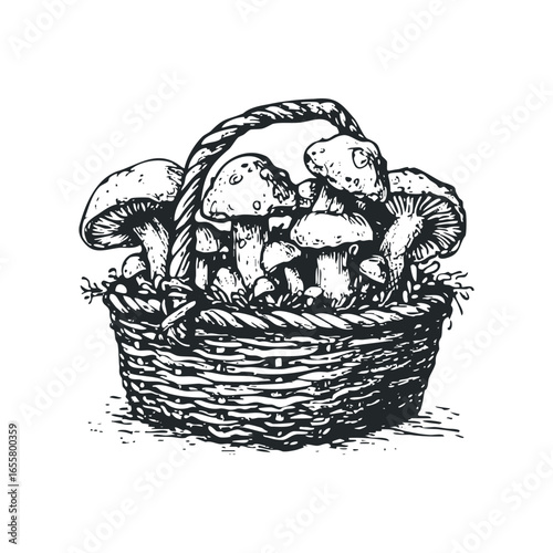 Woven basket filled with wild mushrooms