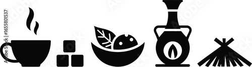Serene hot beverage in nature bowl silhouette illustration for relaxation and comfort