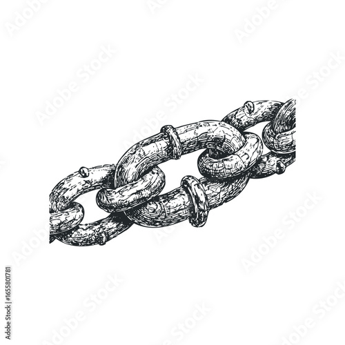 Heavy metal chain link close-up antique etching style