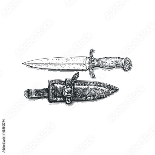 Ornate Dagger with Decorative Sheath and Handle