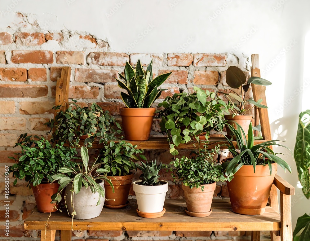 Naklejka premium Plants on a wooden shelf