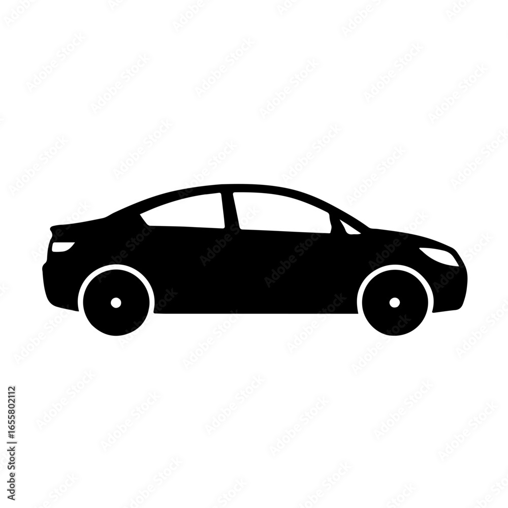 Fototapeta premium Car Road Travel Icon A minimalist and clean icon of a car, symbolizing road travel, transportation, and commuting. This versatile black and white vector is perfect for use in maps, apps