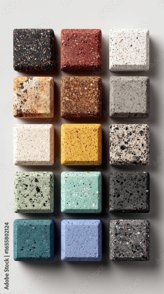 Fototapeta premium Square samples of speckled, varied-color materials