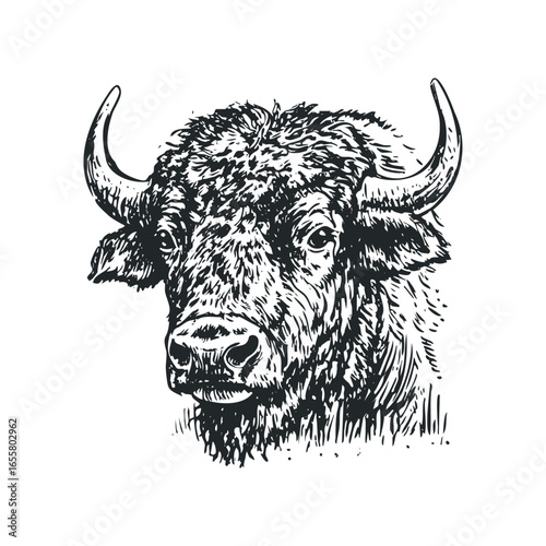 Majestic Bison Head Portrayal with Detailed Fur Texture and Horns