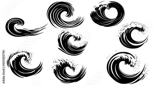 Dynamic Ocean Wave Brush Stroke Vector Set

