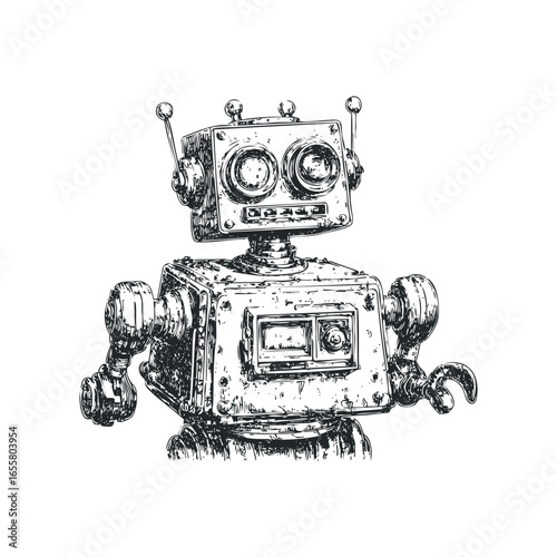 Vintage style robot with exposed bolts and mechanical parts