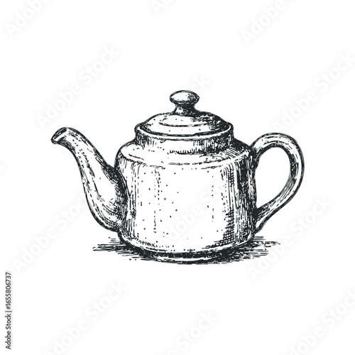 Detailed Hand Drawn Metal Teapot with Spout and Handle