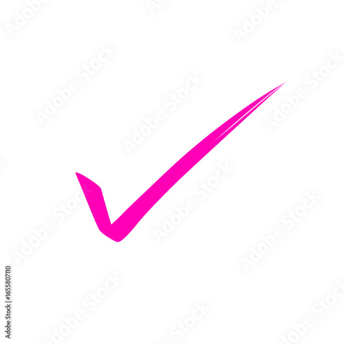 A vibrant pink checkmark signifies completion against a dark minimalist on transparent background