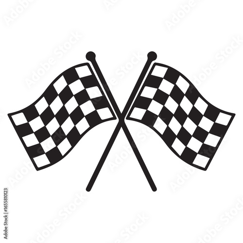 Black and white illustration of two crossed checkered flags Vector Design.