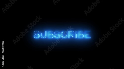Subscribe text icon animation glowing neon blue and blue color business template banner sign poster signboard font letter word footage on black background
