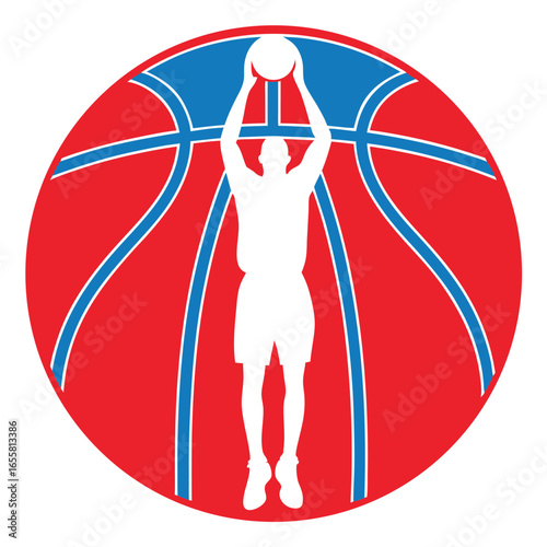 Basketball player silhouette in action inside a basketball symbol sport