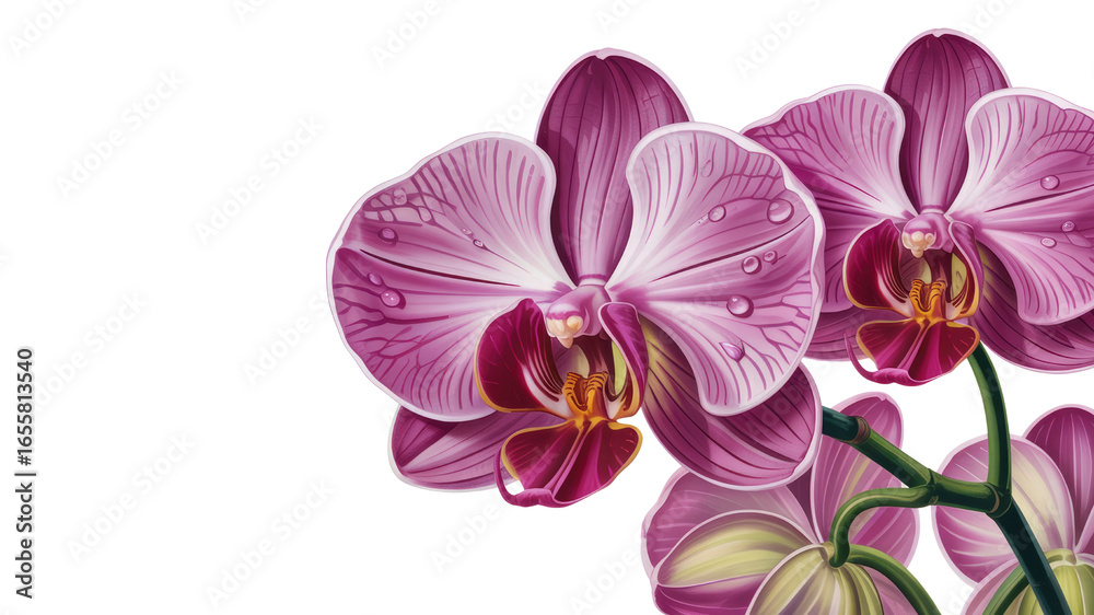 Fototapeta premium Close-up of Dew-Kissed Pink Phalaenopsis Orchids