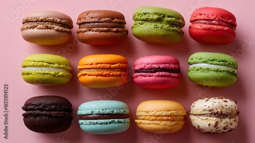 Wallpaper Mural Assorted Colorful Macarons Displayed on a Soft Pink Background Torontodigital.ca