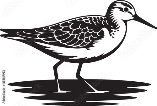 Black and white vector illustration of a sandpiper bird