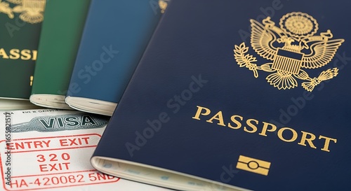 Passport and Visa Documents Close-up of International Travel Essentials for Identification and Entry with Stamps