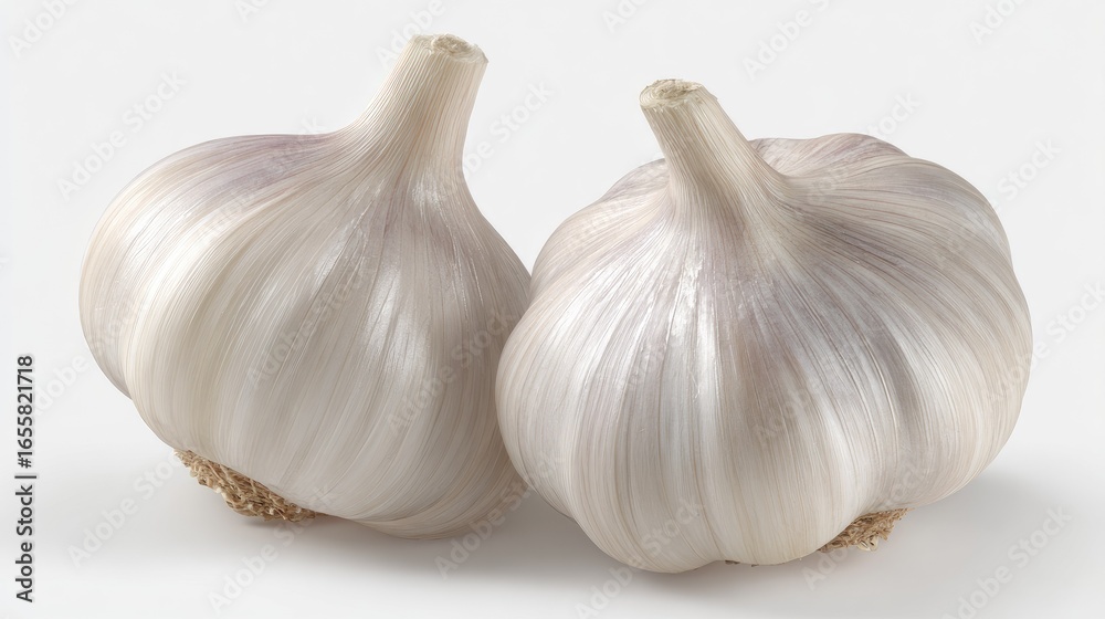 Obraz premium Two whole heads of garlic, close-up.