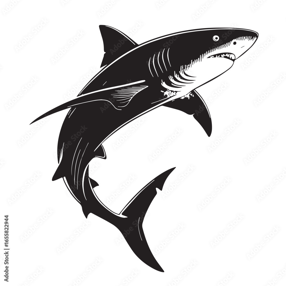 Fototapeta premium black shark Silhouette Vector, High Quality Illustration on White Background