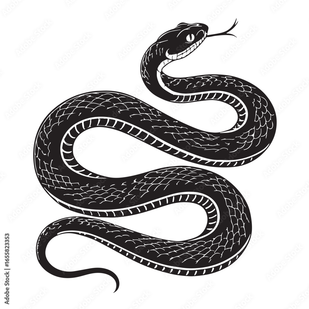 Obraz premium black snake Silhouette Vector, High Quality Illustration on White Background