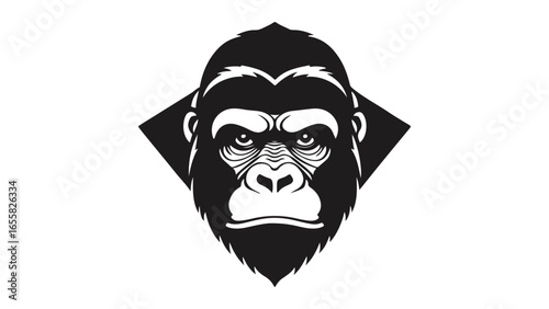 black and white illustration of a gorilla head shape in vector 