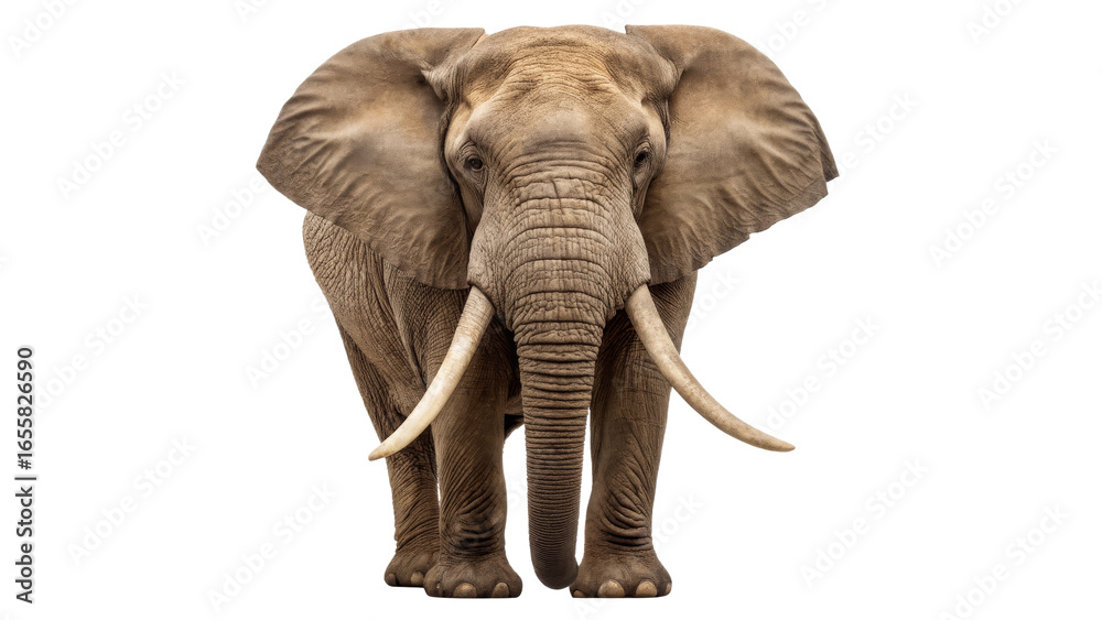 Obraz premium Majestic African Elephant with Large Tusks Isolated on white background