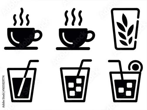 Minimalist Line Art Depicting a Variety of Refreshing Beverages, From Steaming Coffee to Iced Drinks