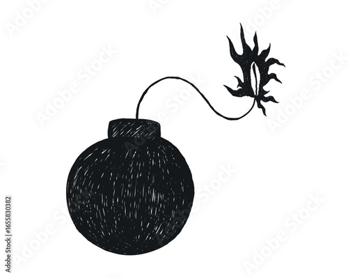 Hand drawn punk rock doodle. Musical cartoon bomb, crayon sketch, grafitti rebellious icon, sticker, scribble for poster, disco party, retro podcast, tattoo. Grunge music element. Isolated vector illu