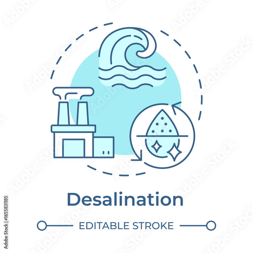 Desalination soft blue concept icon. Removing salt from seawater. Strategy for increasing water supply. Round shape line illustration. Abstract idea. Graphic design. Easy to use in booklet
