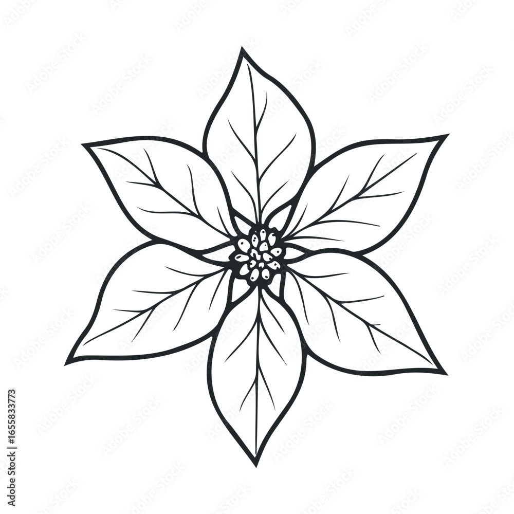 Fototapeta premium Black and white floral mandala illustration with six petals