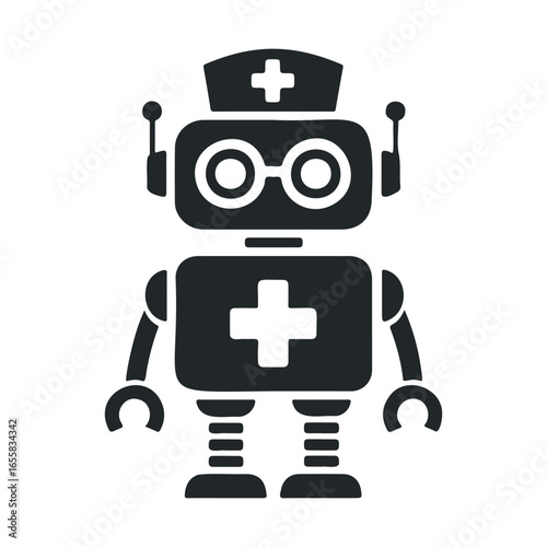 Medical robot icon with nurse hat and cross symbol