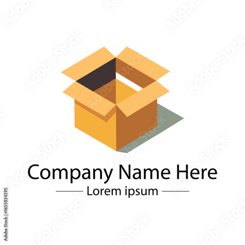 3D open cardboard box logo on white background and empty packaging carton