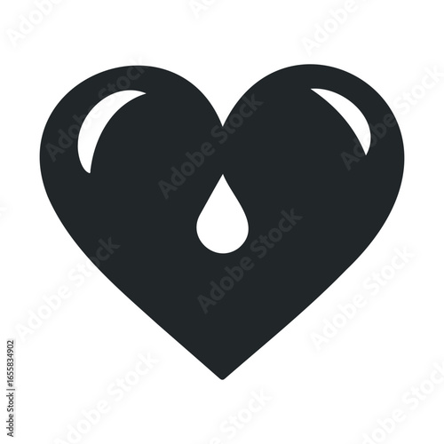 Black heart icon with teardrop design symbolizing love and sadness
