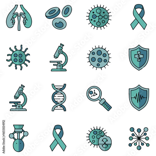 Medical and Scientific Icon Set for Hodgkin Lymphoma and Cancer Research