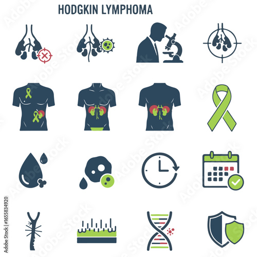 Medical and Scientific Icon Set for Hodgkin Lymphoma and Cancer Research
