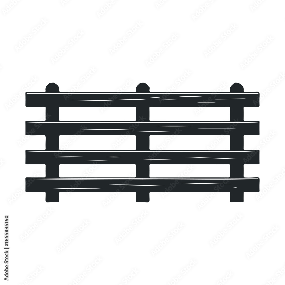 Fototapeta premium Illustration of a rustic wooden fence design in black and white