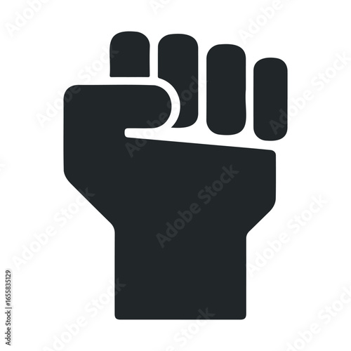 Black silhouette of raised fist symbolizing unity and resistance